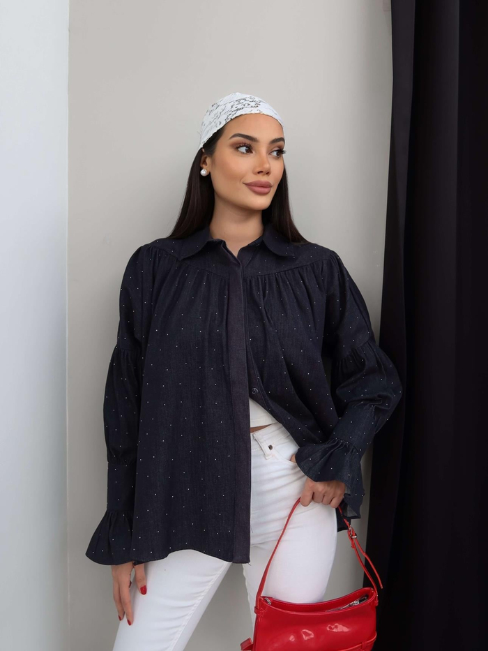 Taş Baskılı Denim Gömlek
