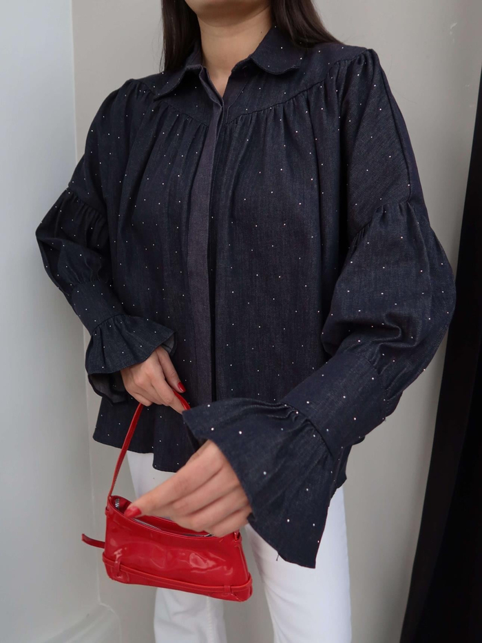 Taş Baskılı Denim Gömlek