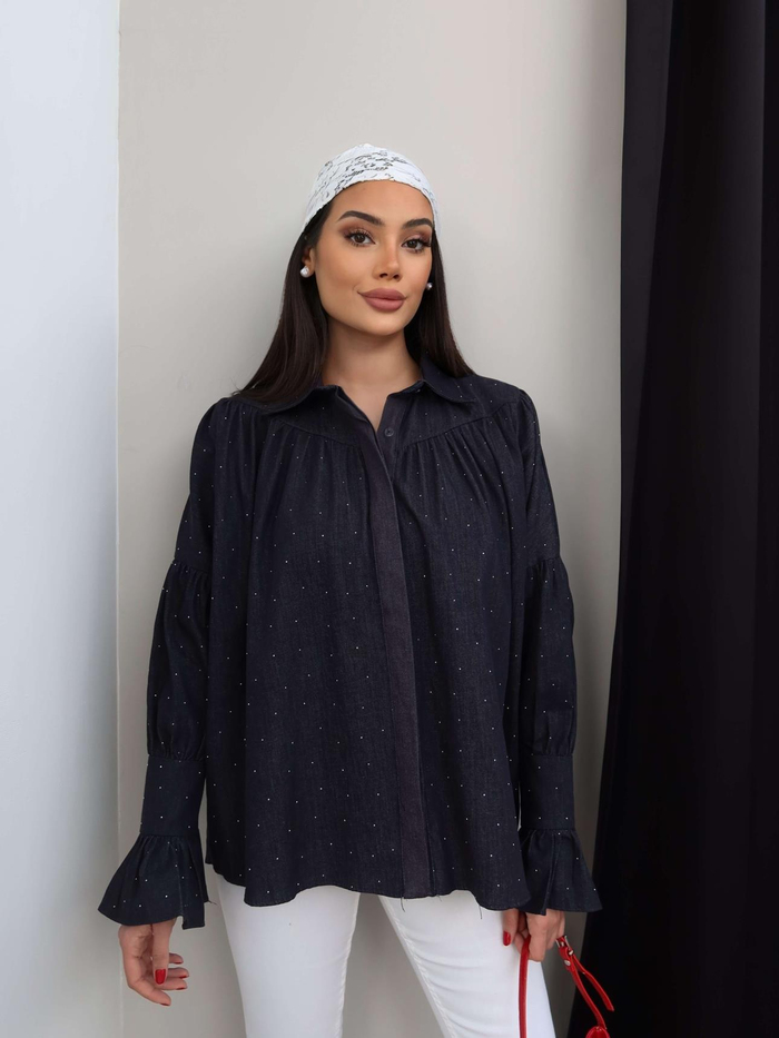 Taş Baskılı Denim Gömlek