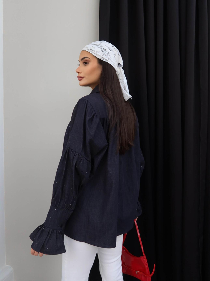 Taş Baskılı Denim Gömlek