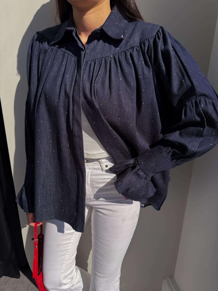 Taş Baskılı Denim Gömlek