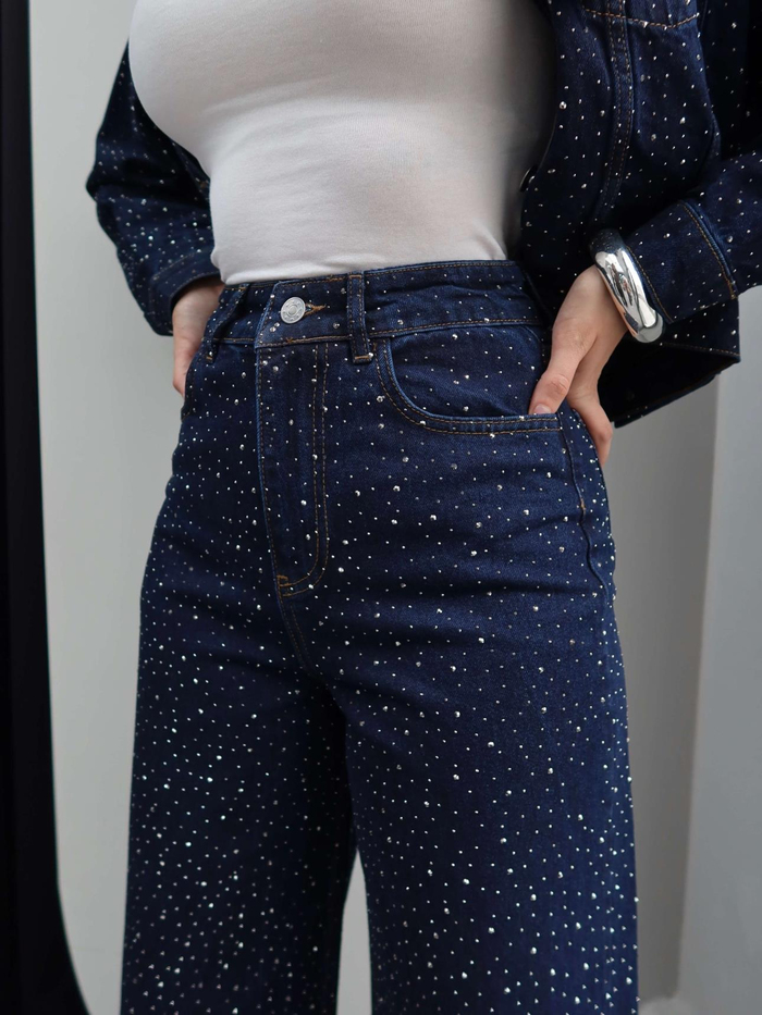 Taş Baskılı Denim İkili Takım
