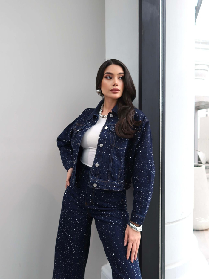 Taş Baskılı Denim İkili Takım