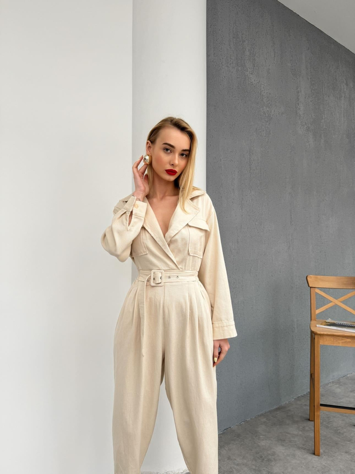 Taş Bel Lastıklı Gabardin Tulum