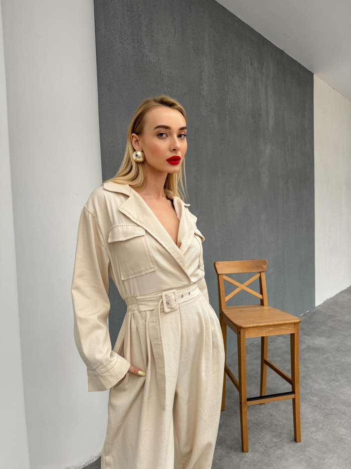 Taş Bel Lastıklı Gabardin Tulum