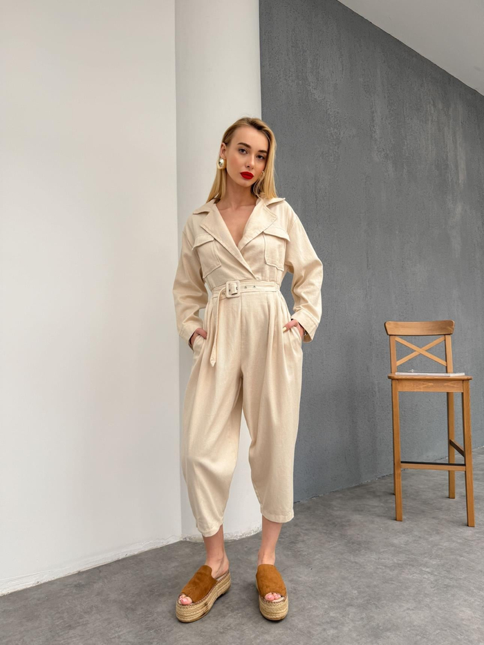 Taş Bel Lastıklı Gabardin Tulum