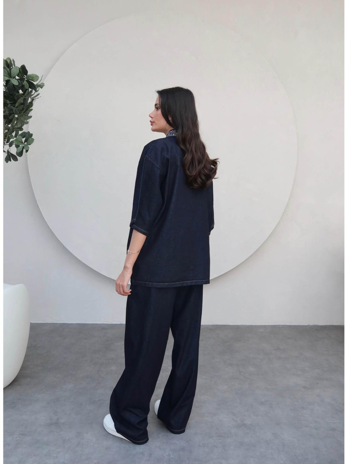 Taş Cep Detaylı Denim Takım
