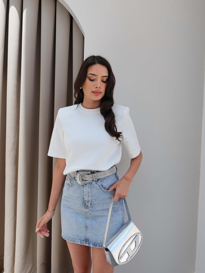 Taş Detaylı Denim Etek