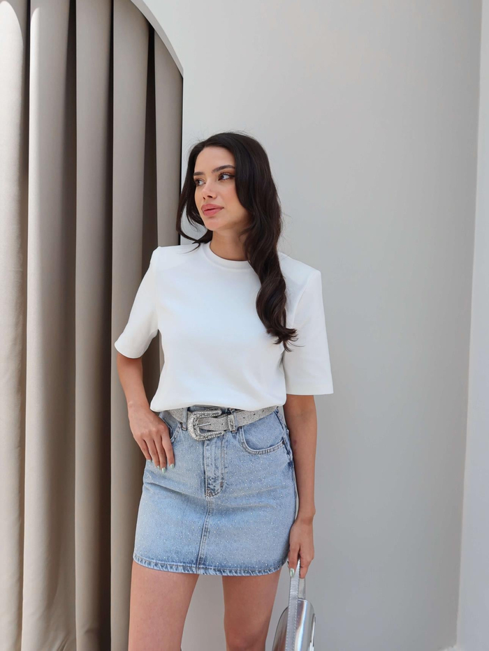 Taş Detaylı Denim Etek