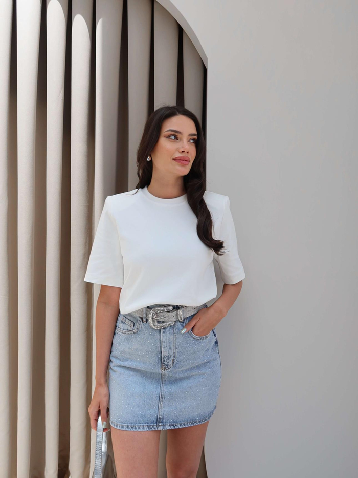 Taş Detaylı Denim Etek