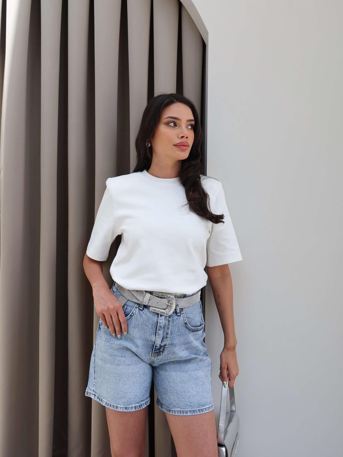 Taş Detaylı Denim Şort