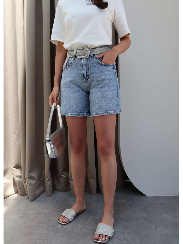 Taş Detaylı Denim Şort