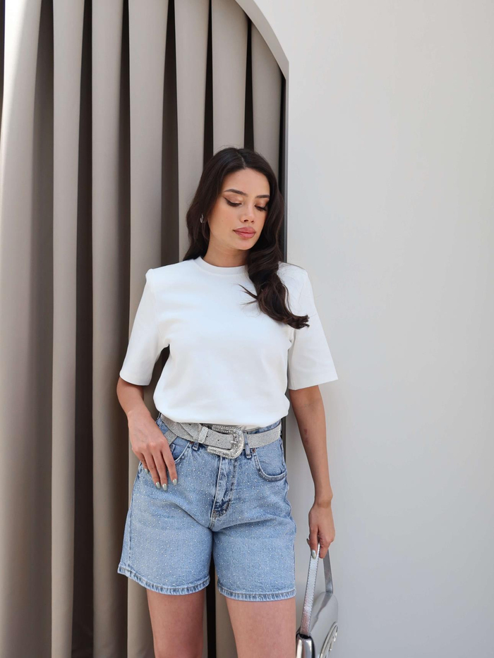 Taş Detaylı Denim Şort