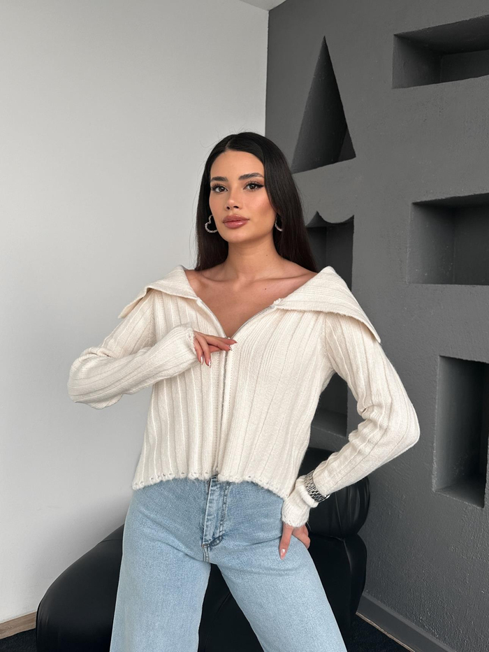 Taş Kalın Fitilli Fermuarlı Hırka