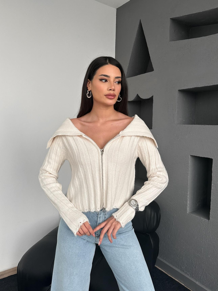 Taş Kalın Fitilli Fermuarlı Hırka