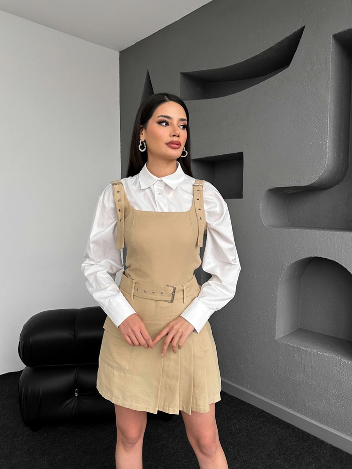 Taş Kemerli Kalın Pilili Şort Elbise