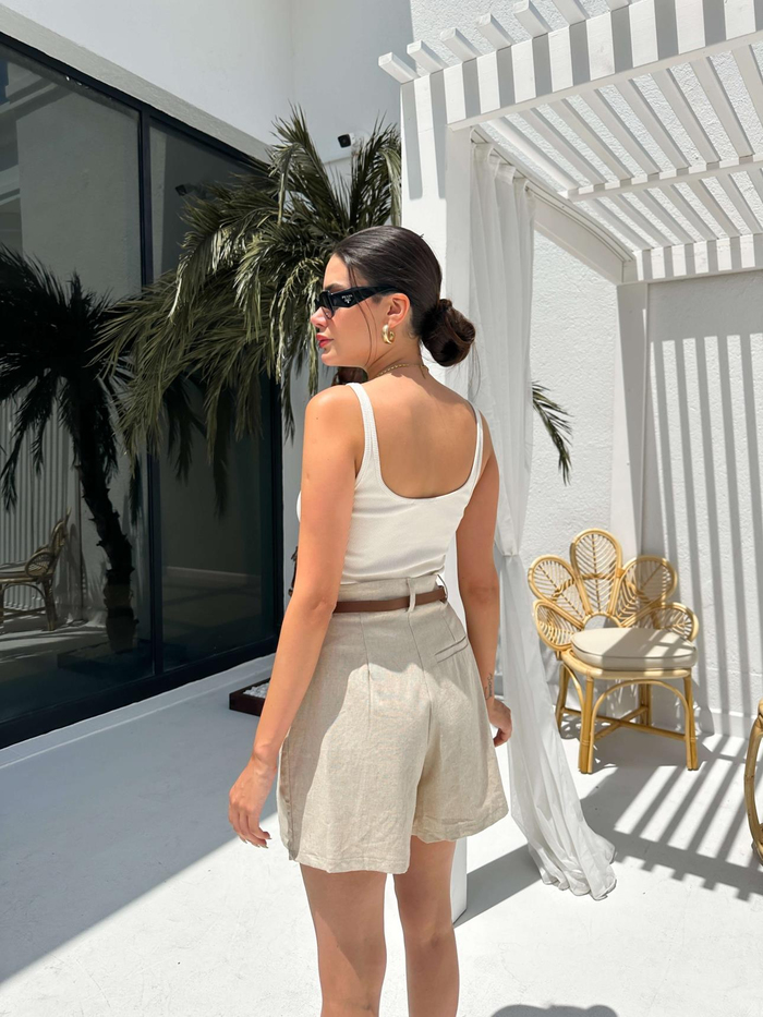 Taş Keten Kısa Şort