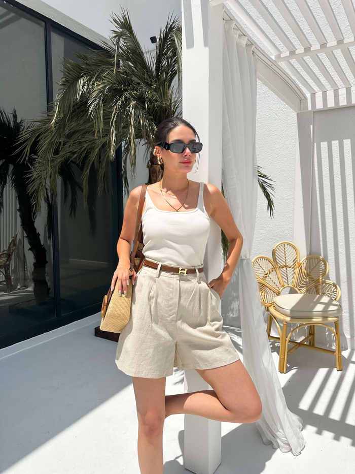 Taş Keten Kısa Şort