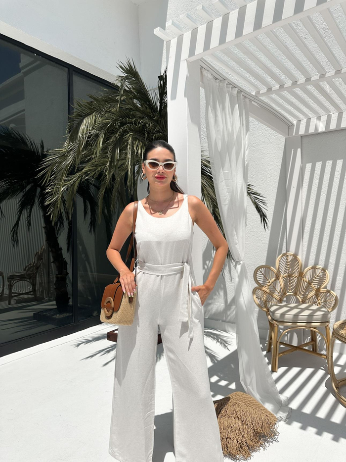 Taş Keten Kuşaklı Tulum
