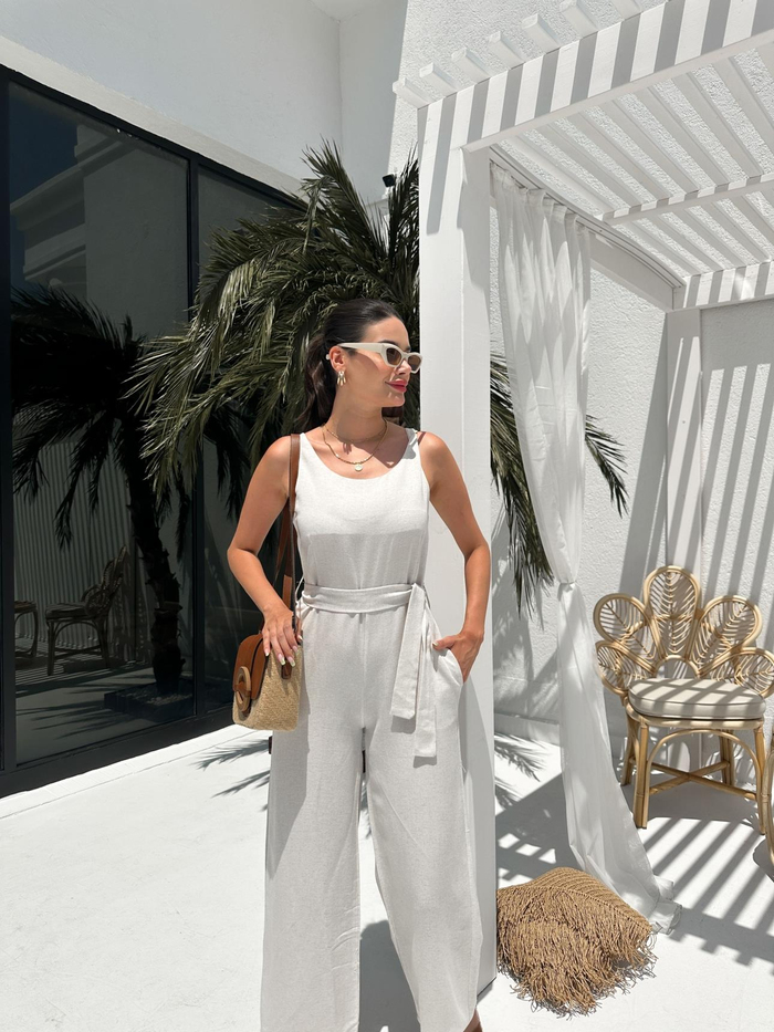 Taş Keten Kuşaklı Tulum