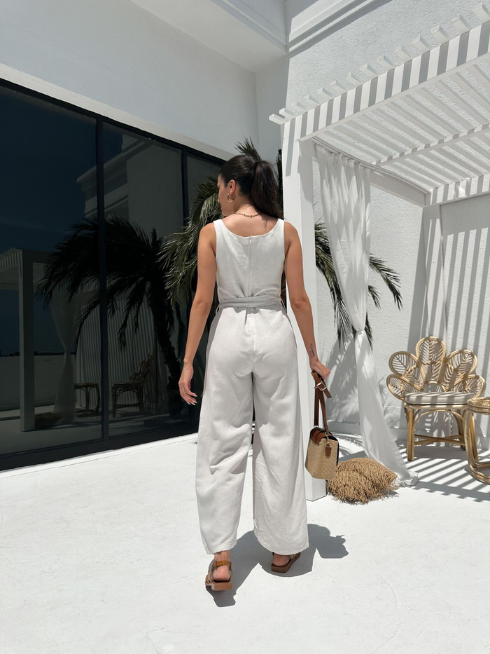 Taş Keten Kuşaklı Tulum