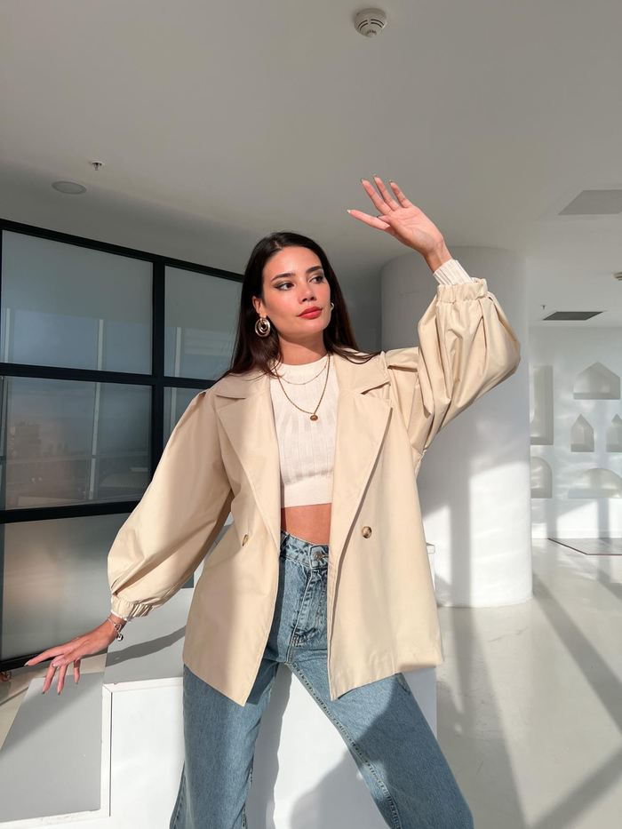 Taş Oversize Kısa Trench