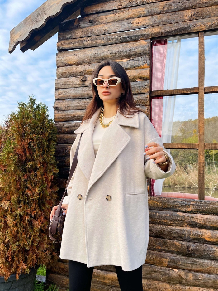Taş Oversize Mevsimlik Kaşe Kaban