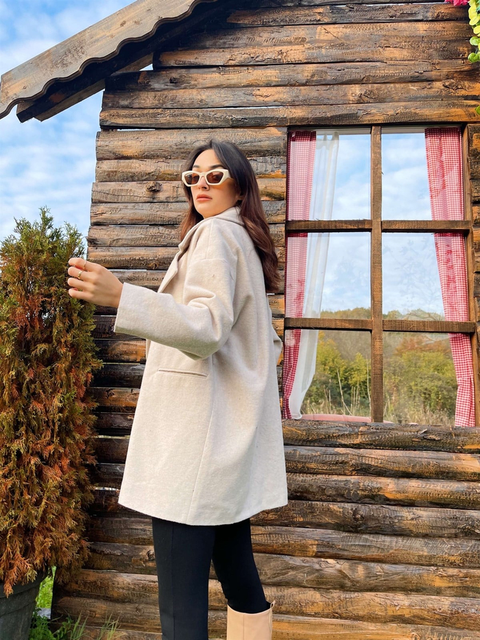 Taş Oversize Mevsimlik Kaşe Kaban