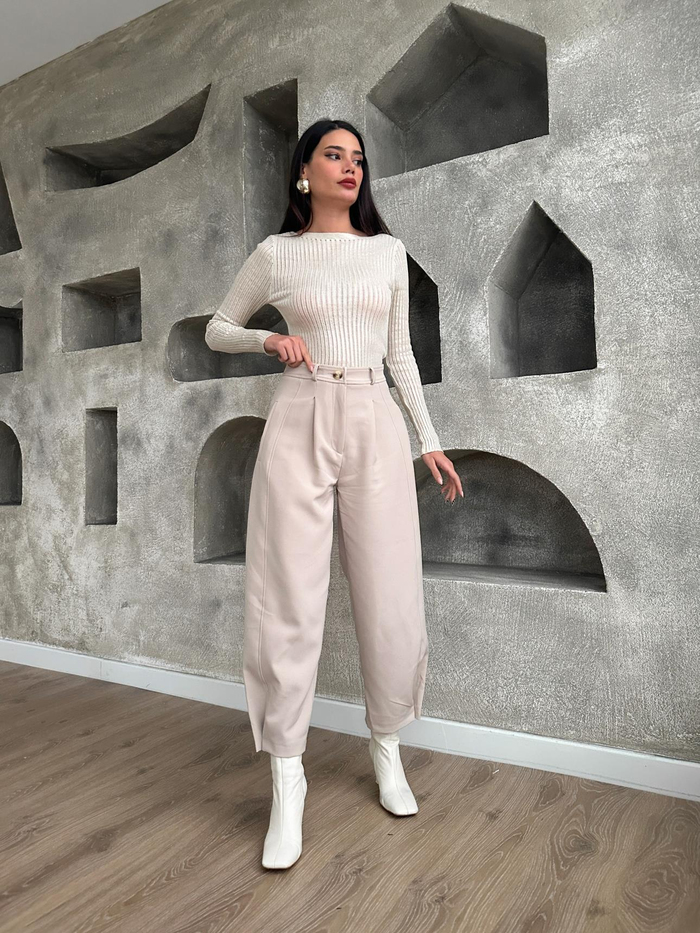 Taş Paça Düğmeli Pantolon