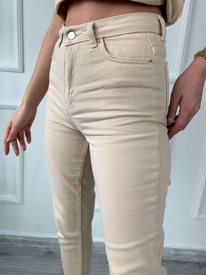 Taş Rengi Mom Jean