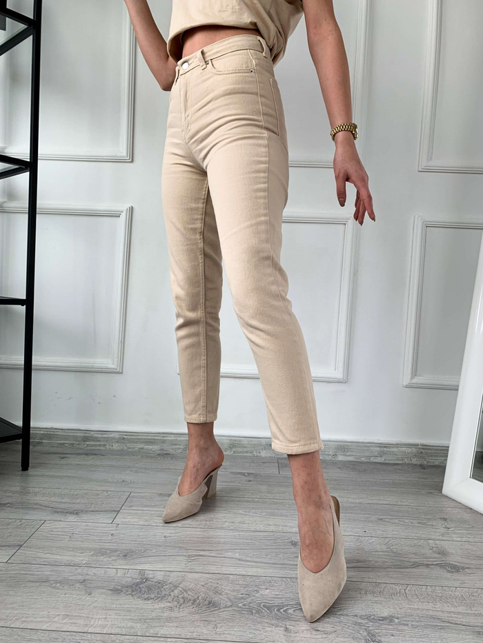 Taş Rengi Mom Jean