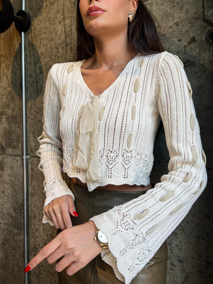 Taş Şerit Detaylı Triko Hırka