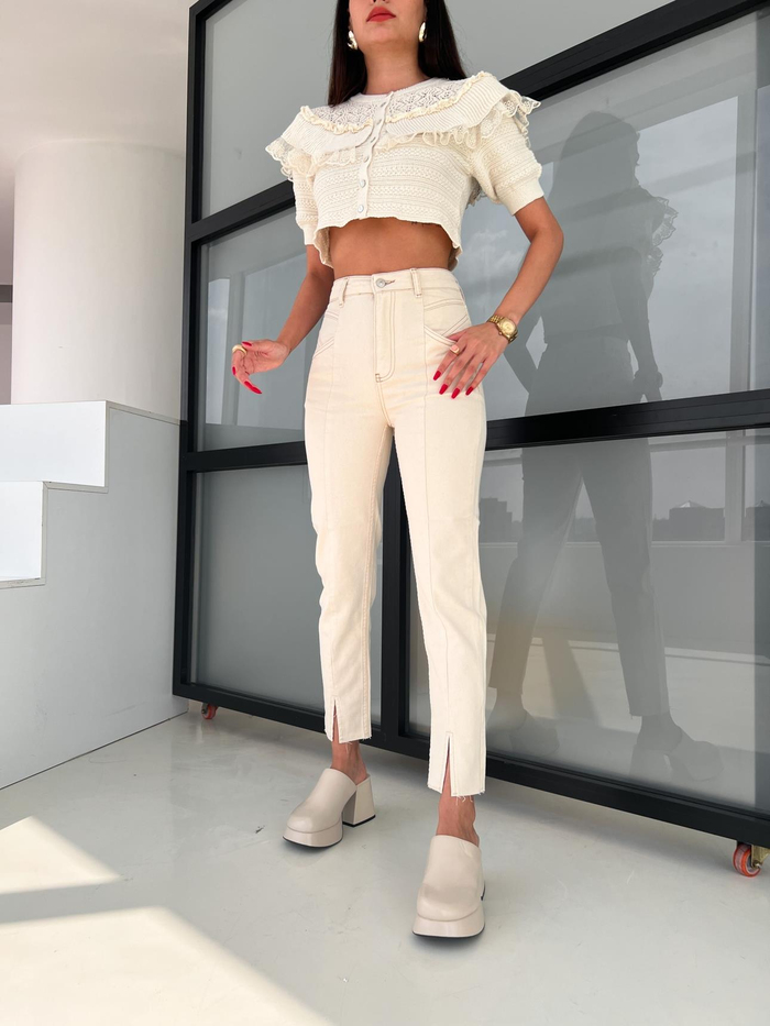 Taş Slim Fit Yırtmaçlı Denim