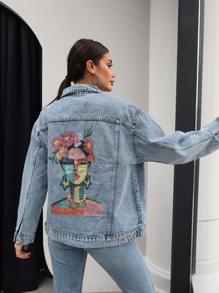 Tasarım Baskılı Denim Ceket