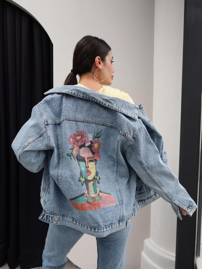 Tasarım Baskılı Denim Ceket