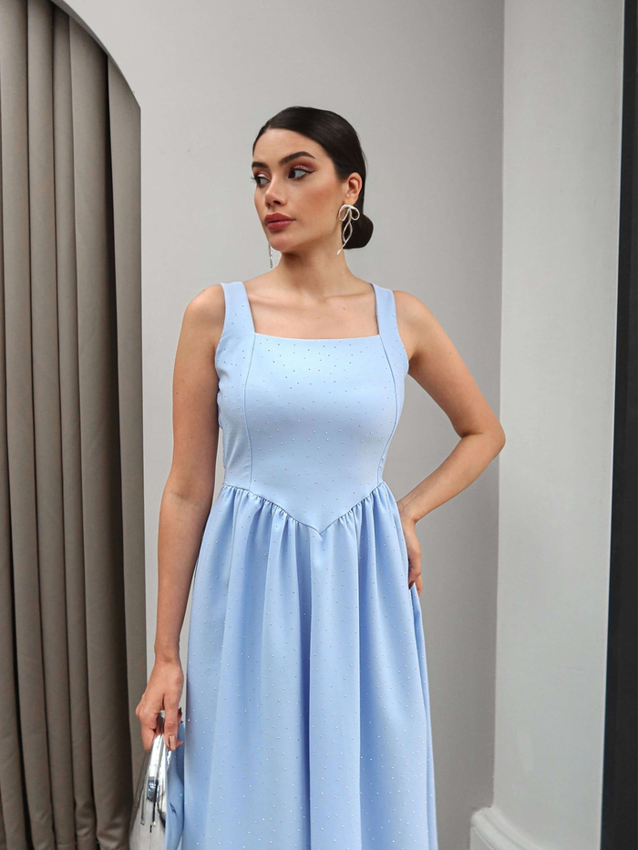 Taşlı Bel Bağlamalı Elbise