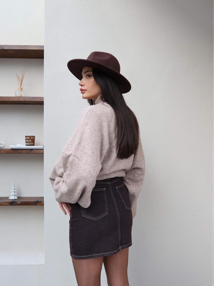 Taşlı Denim Mini Etek
