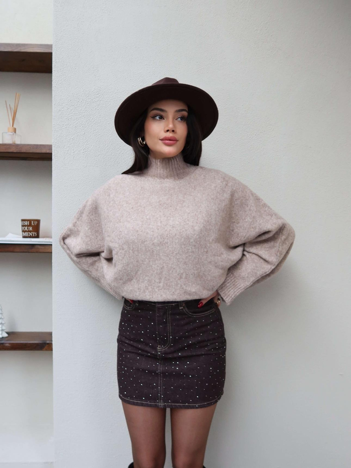 Taşlı Denim Mini Etek
