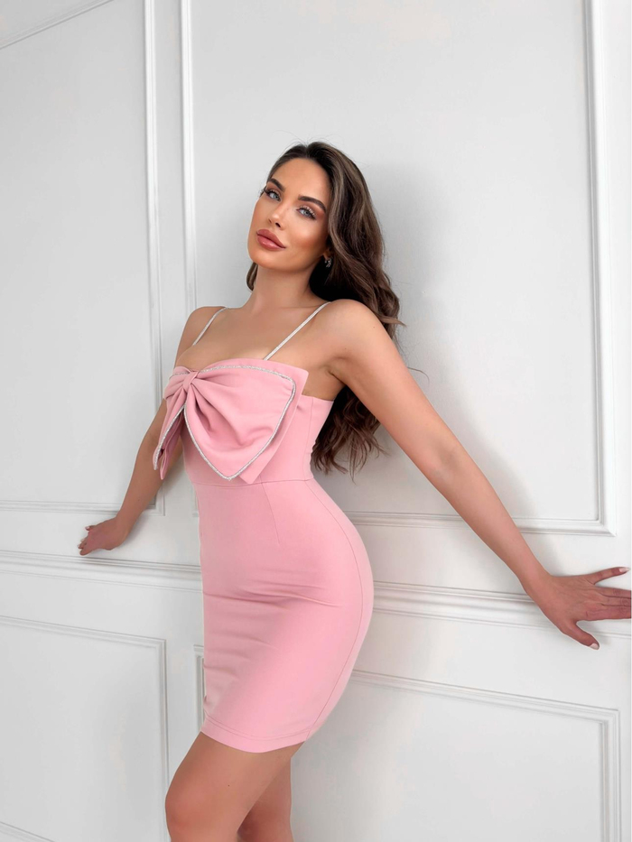 Taşlı Kurdele Detay Mini Elbise