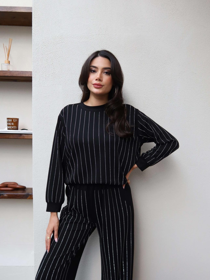 Taşlı Modal Sweat Pantolon Takım
