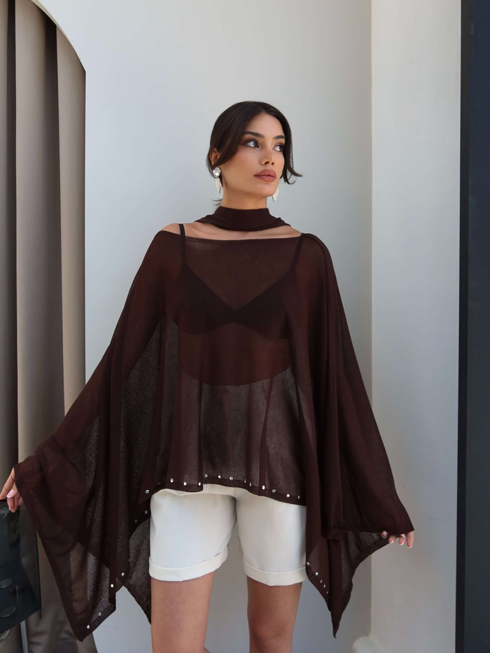 Taşlı Transparan Fularlı Bluz
