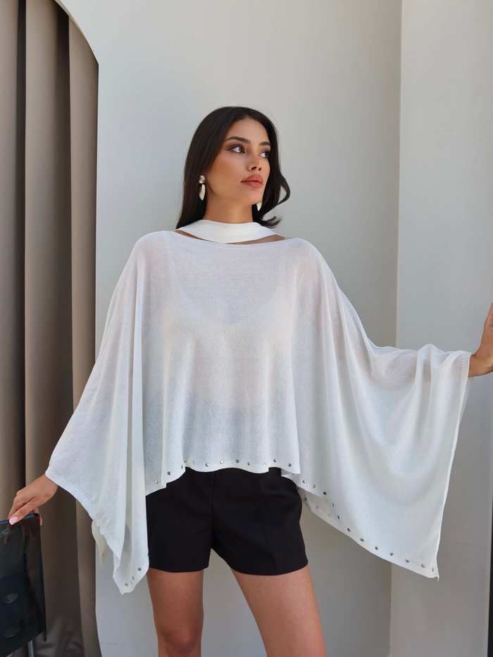 Taşlı Transparan Fularlı Bluz