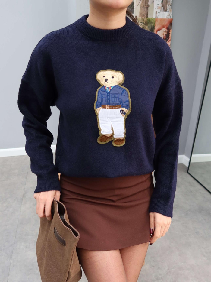 Teddy Bear İşlemeli Triko Kazak