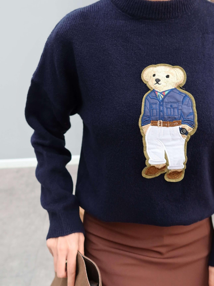 Teddy Bear İşlemeli Triko Kazak