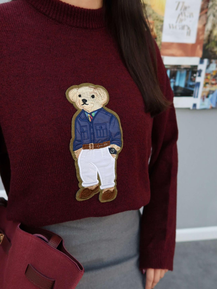 Teddy Bear İşlemeli Triko Kazak