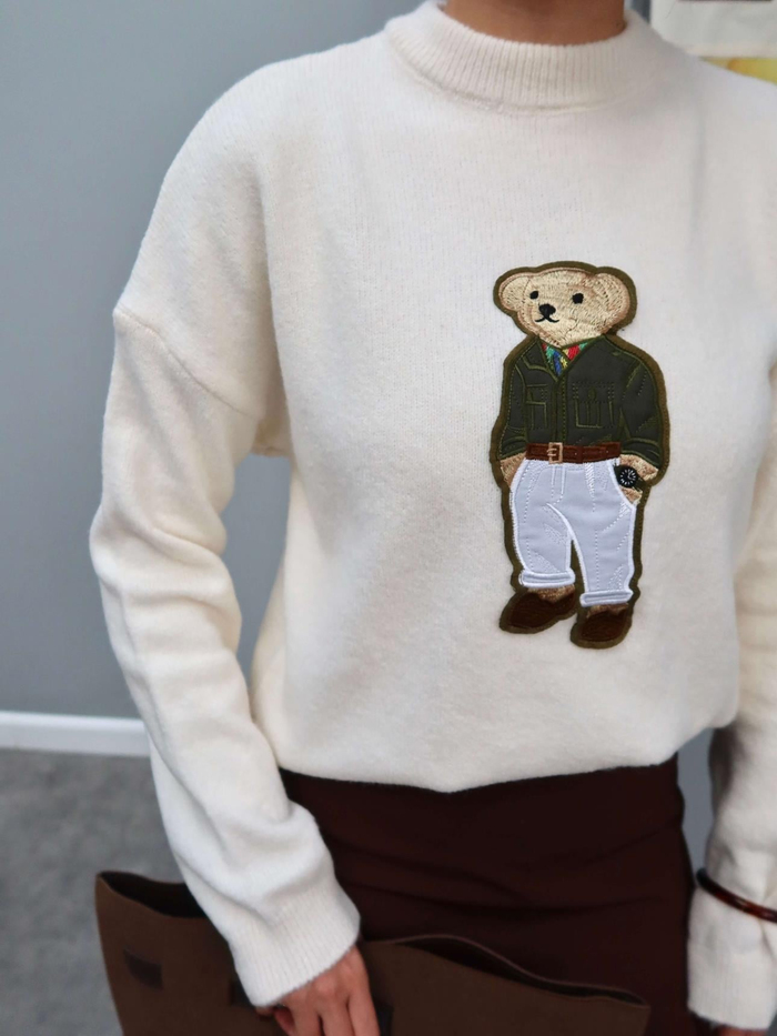Teddy Bear İşlemeli Triko Kazak