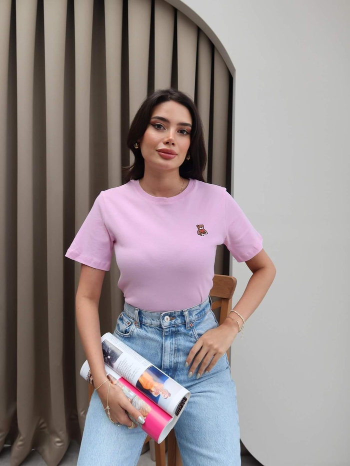 Teddy Bear Nakışlı Crop T-Shirt