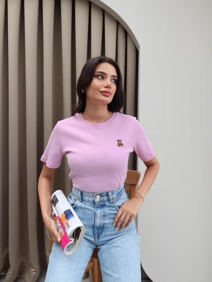 Teddy Bear Nakışlı Crop T-Shirt