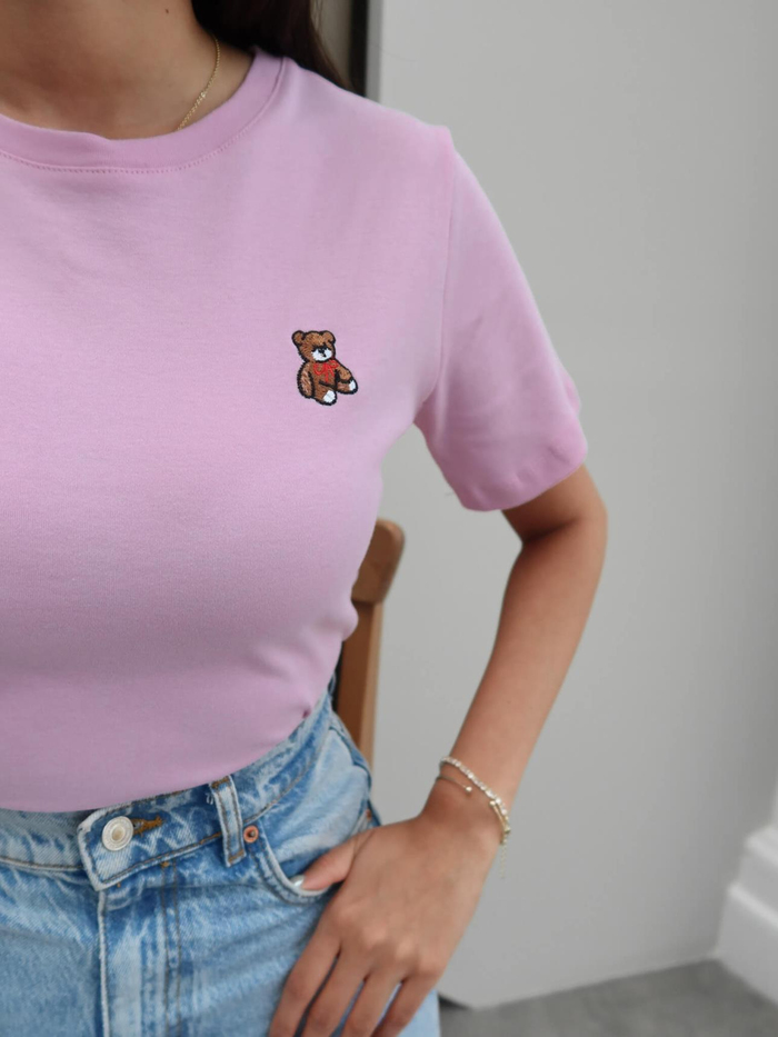 Teddy Bear Nakışlı Crop T-Shirt
