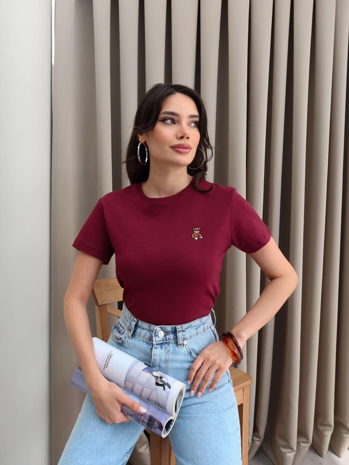 Teddy Bear Nakışlı Crop T-Shirt